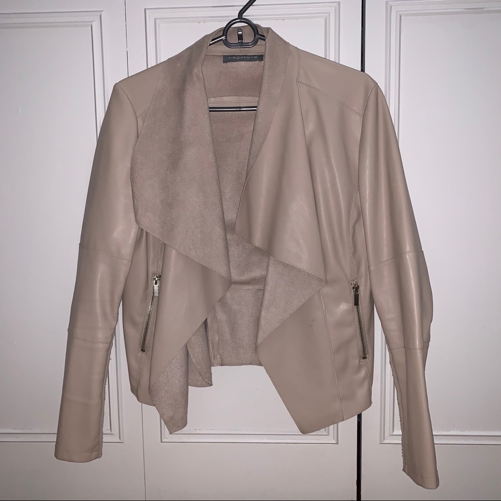 bagatelle Draped Faux Leather Jacket Granite